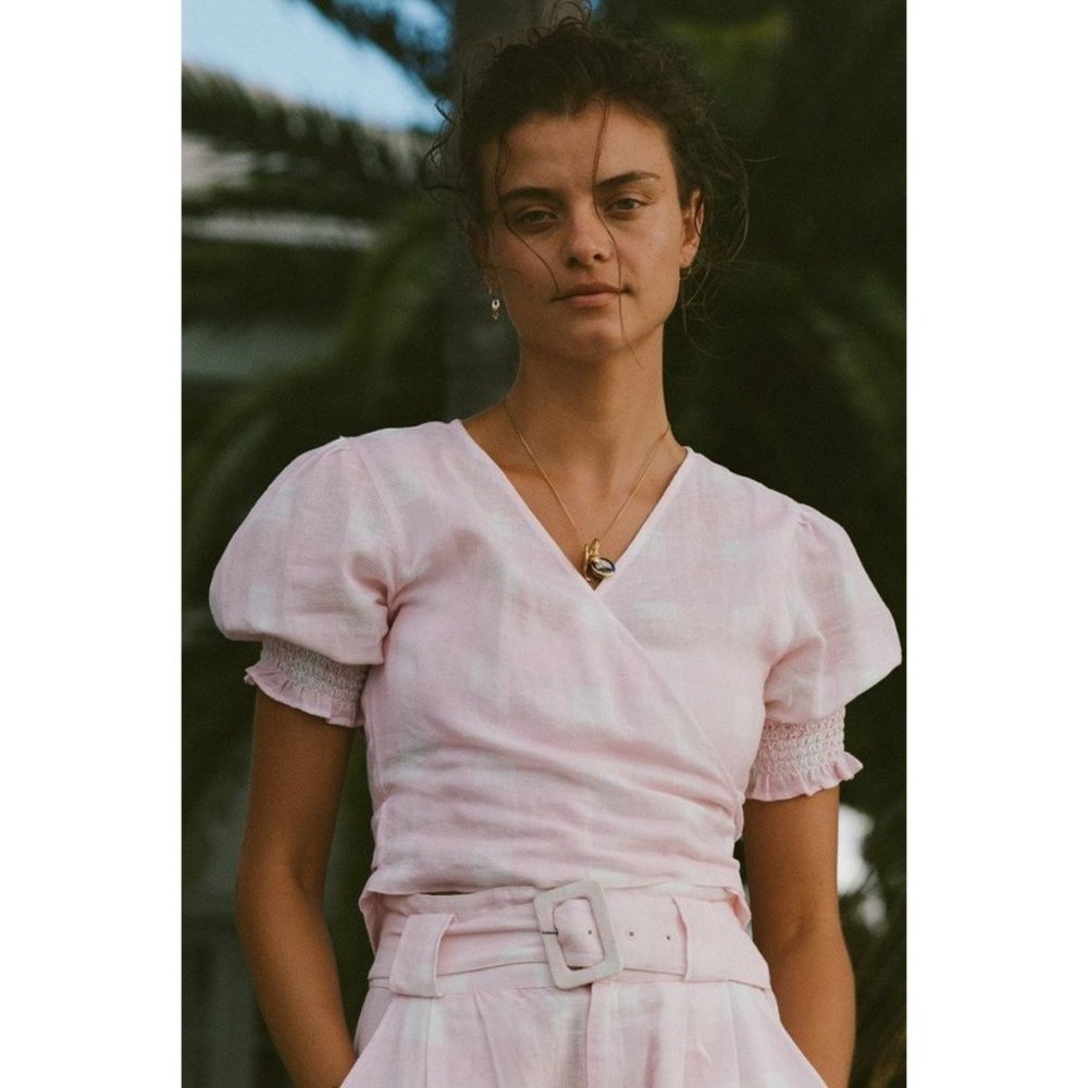 Solid and Striped Willow Wrap crop top gingham